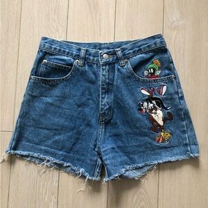 Vintage Warner Bros. Looney Tunes Embroidered Jean Shorts 24” Waist Kids 12